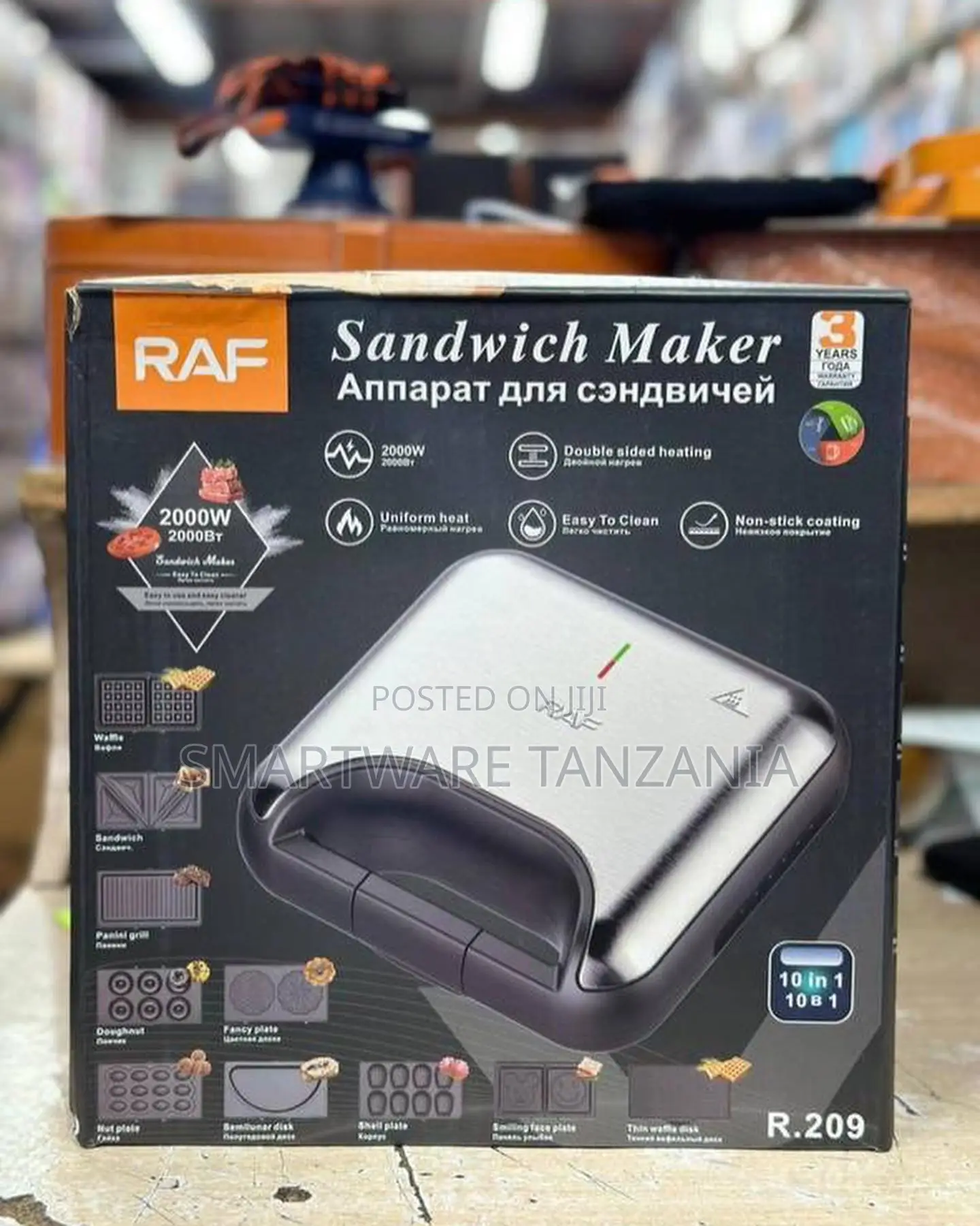 Raf R209 Sandwich Maker 2000w 10-in-1 Stainless Steel