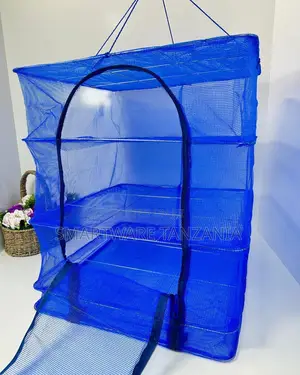 Hanging Mesh Food Drying Net 4-Layer Blue Zipper Foldable