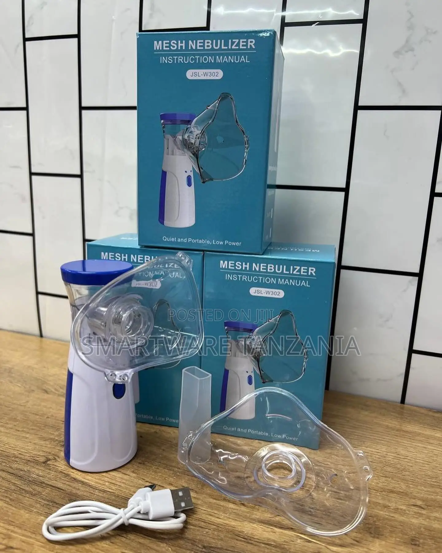 Jsl-w302 Mesh Nebulizer Usb Rechargeable Face Mask Kit Blue