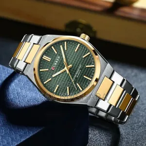 Curren 8439 Men's Quartz Fashion Watch Silver Gold and Green