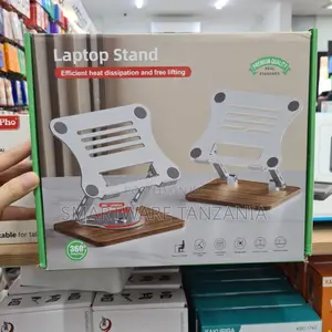 Metal Laptop Stand 360 Rotation Wooden Base Up to 17.3in