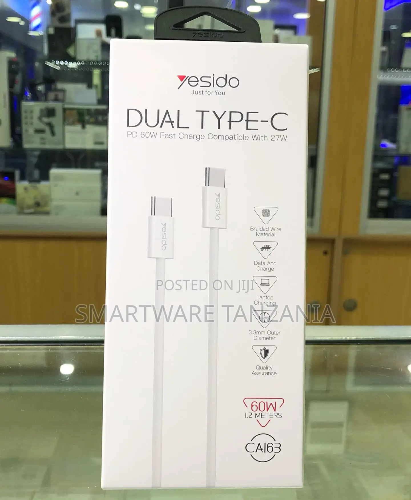 Yesido Ca163 Dual Type-C Braided 60w Pd Cable 1.2 Meters