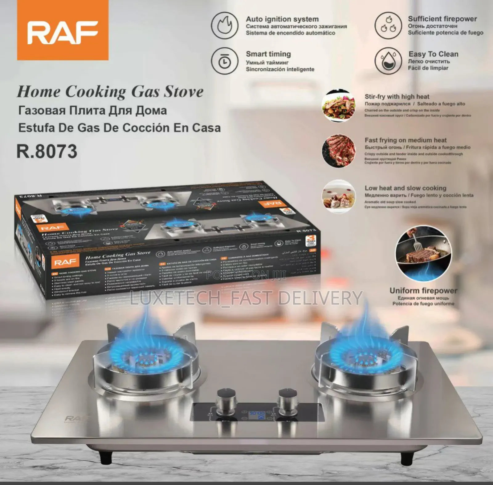 Raf R.8073 Home Cooking Gas Stove 2 Burners With Timer
