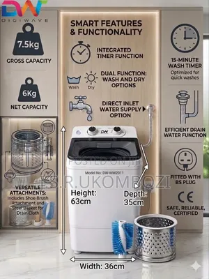 *Digiwave Washing Machine 6kg Wash Capacity With Shoe Brush