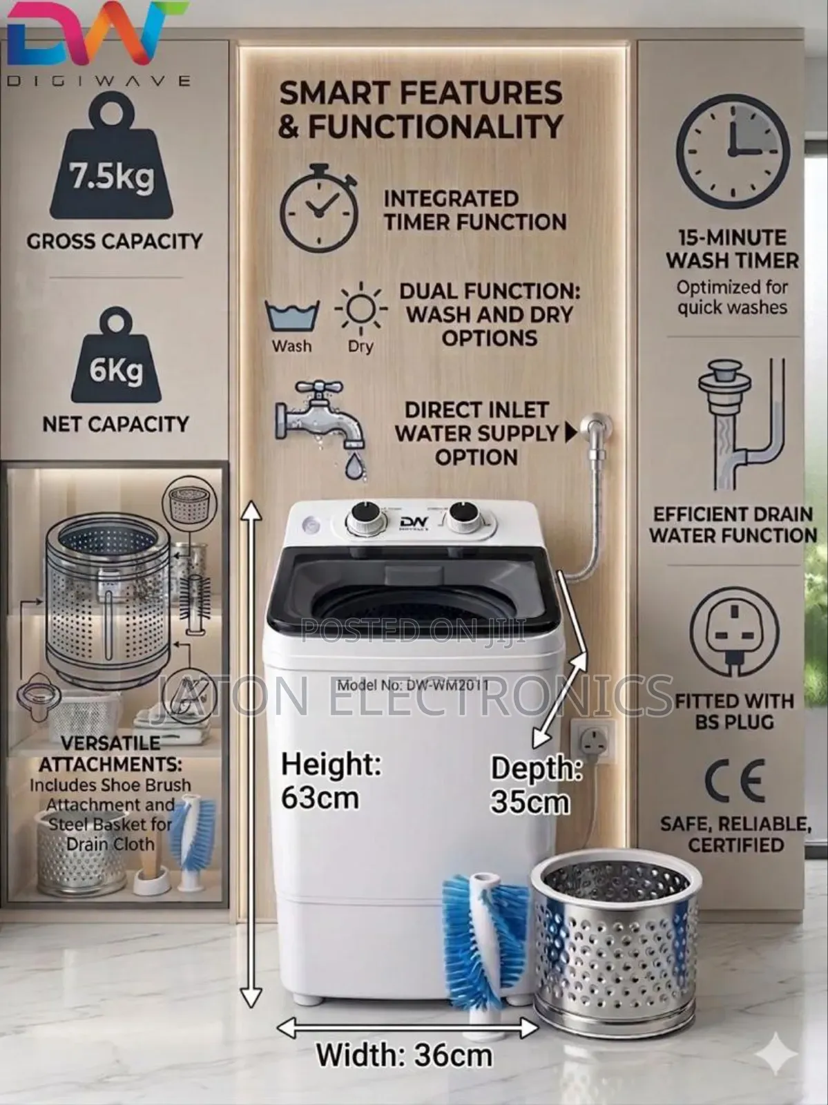 Digiwave Washing Machine 6kg With Shoe Brush