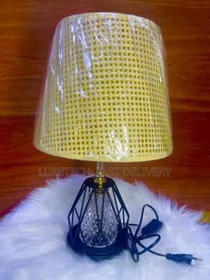 Stylish Bedside Lamp Features a Woven-Texture Yellow Shade