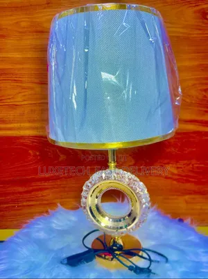 Bedside or Table Lamp With Elegant Circular Crystal-Embellished Center