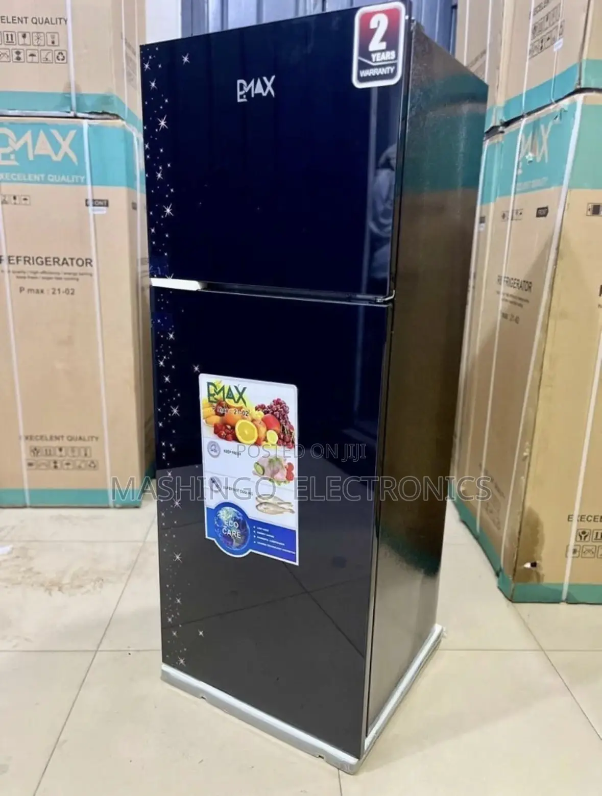 P Max Fridge 212 Liter Black Glass