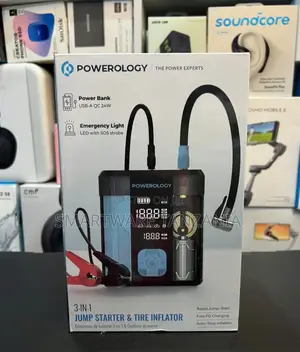 Powerology 3-in-1 Jump Starter Tire Inflator Qc Power Bank