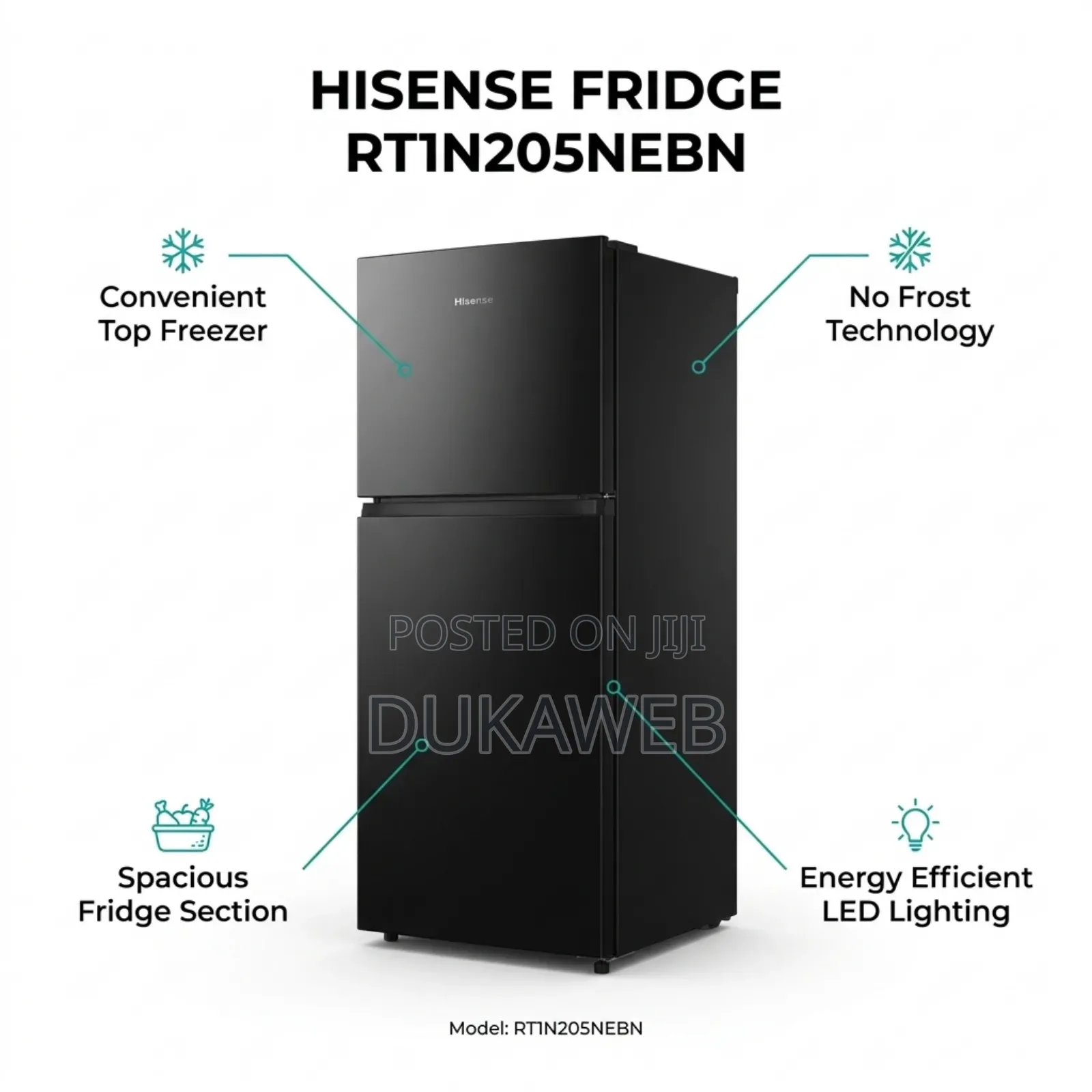 Hisense Rt1n205nebn Top Freezer Fridge – No Frost – Led Lighting