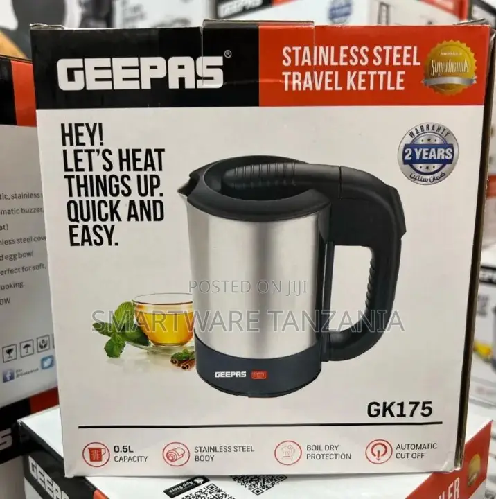 Geepas Gk175 Stainless Steel Travel Kettle 0.5l Auto Cut Off
