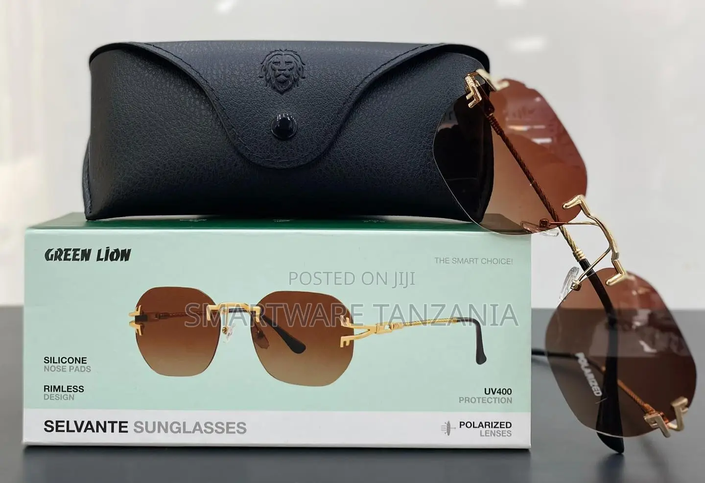Green Lion Selvante Rimless Sunglasses Uv400 Polarized Gold Frame