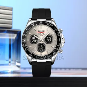 Skmei Dual Watch Genuine Leather Belt Black Adn Silver
