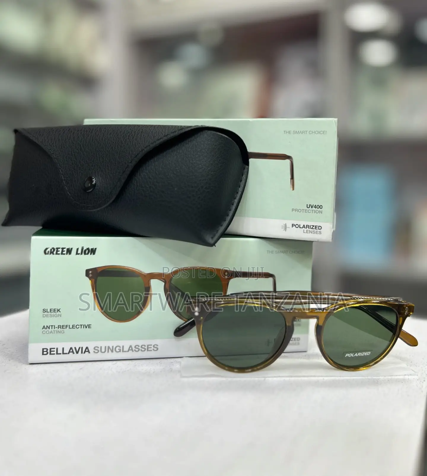 Green Lion Bellavia Sunglasses Tortoise Frame Polarized Green Uv400