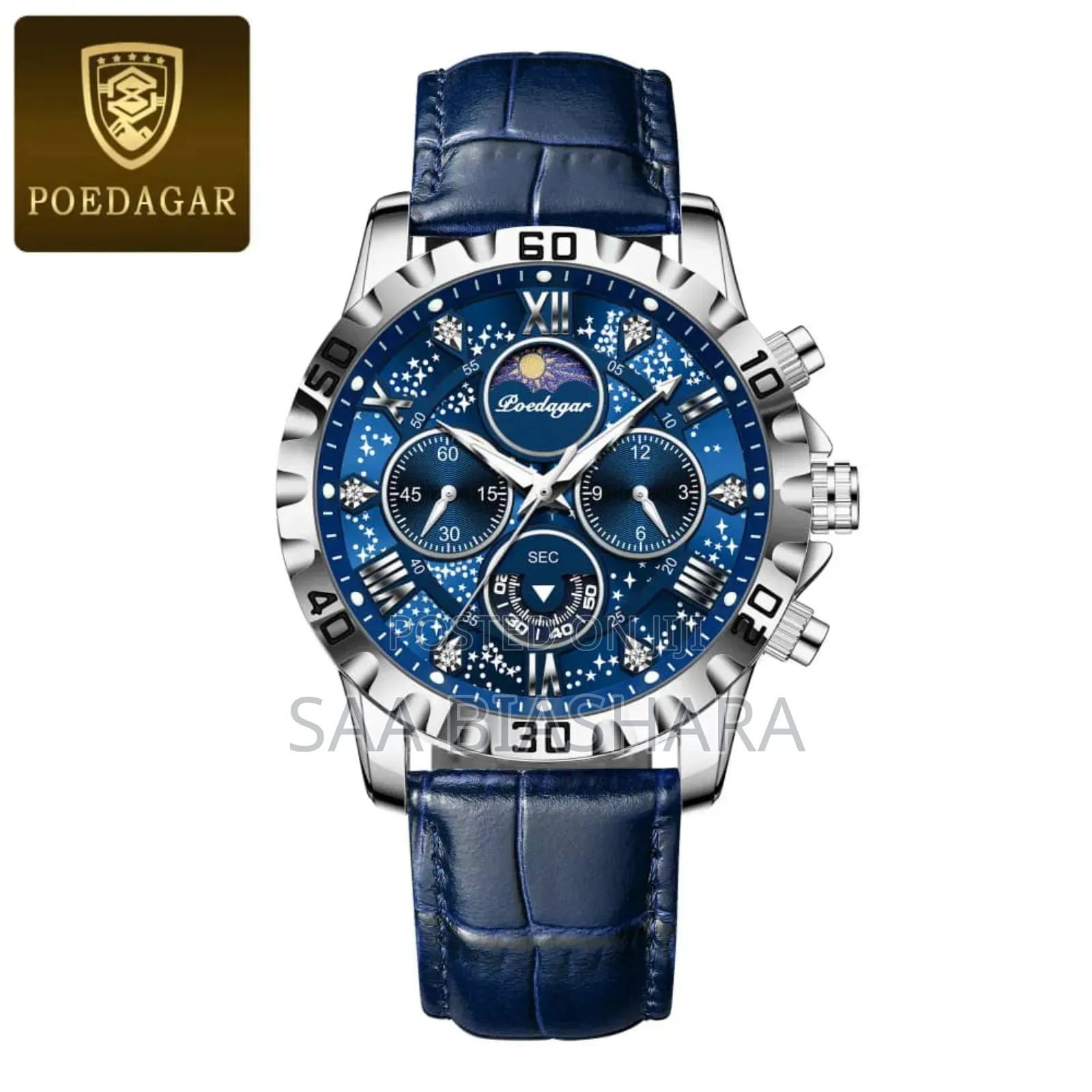 Poedagar 973 Men's Luxury Chronograph Wristwatch Blue and Silver