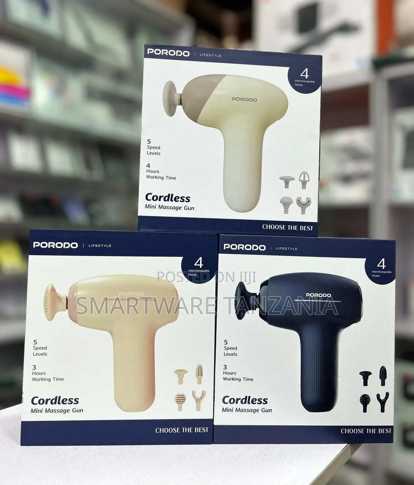 Porodo Lifestyle Cordless Mini Massage Gun 5 Speed 4 Heads 3-4 Hours