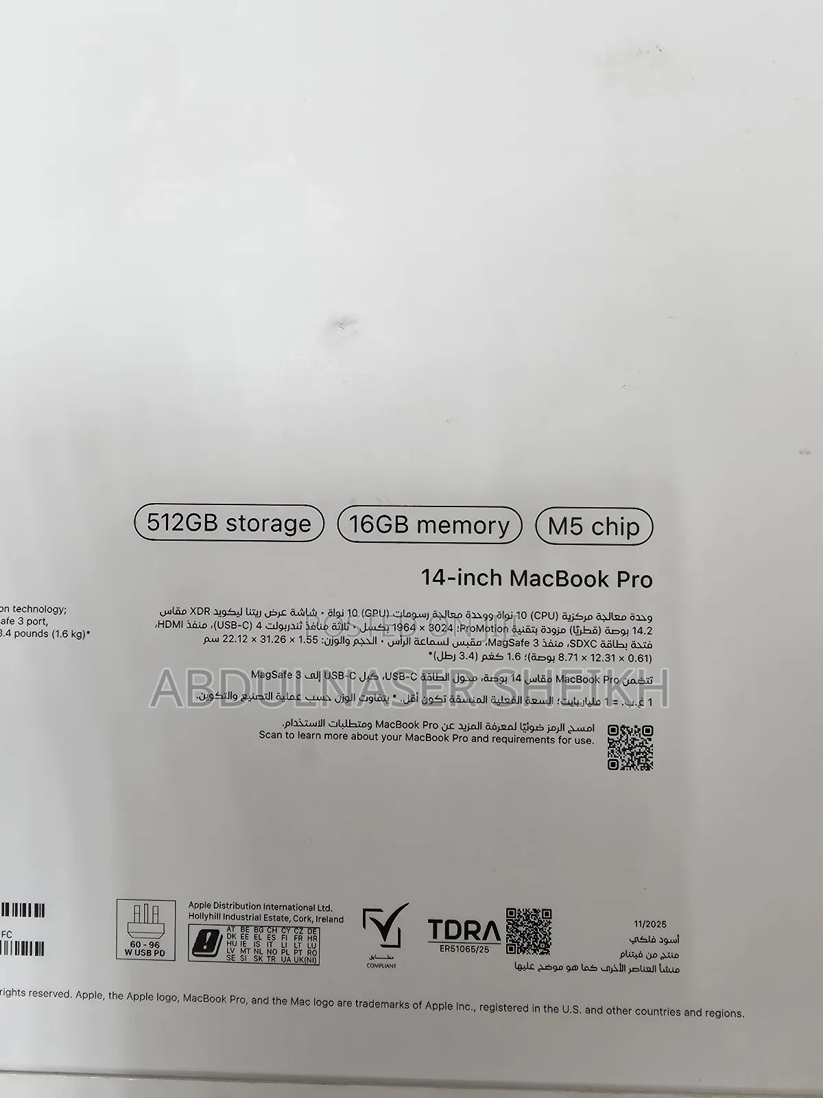 New Laptop Apple MacBook Pro 2025 M5 14-inch 16GB Apple M5 SSD 512GB