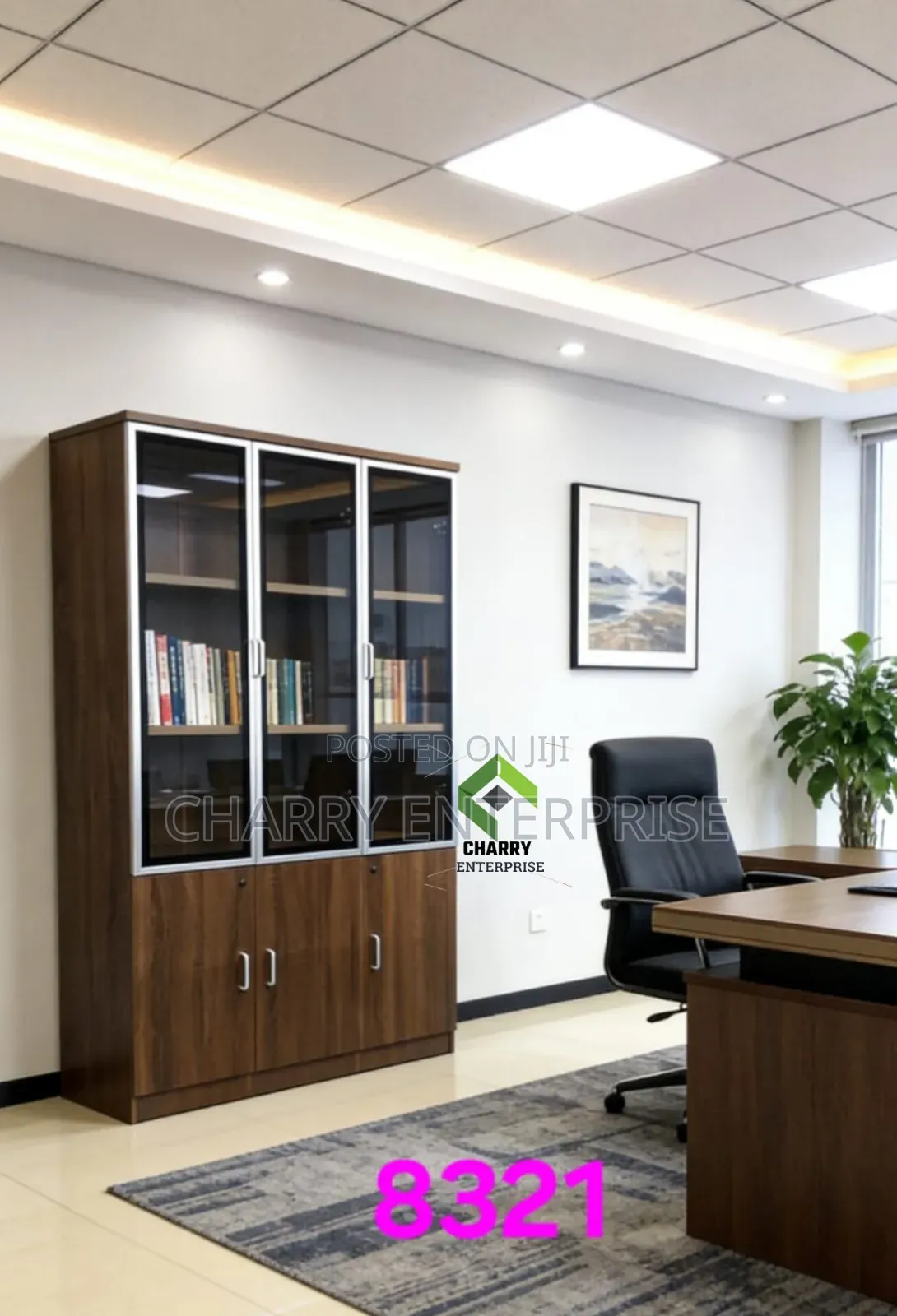 Wooden Office File Cabinet With Glass 3door Bookshelf for Office, Home