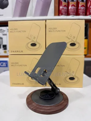 Metal and Wooden Foldable Desktop Smartphone Holder 360° Rotating Base