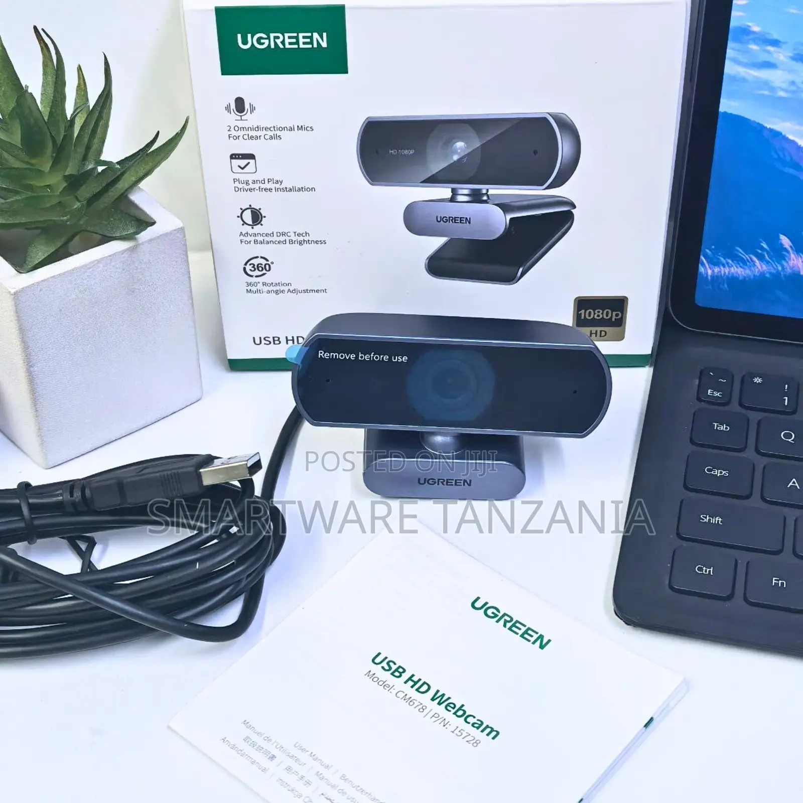 Ugreen Cm678 Usb Hd 1080p Webcam Dual Mic 360 Rotation Plug And Play