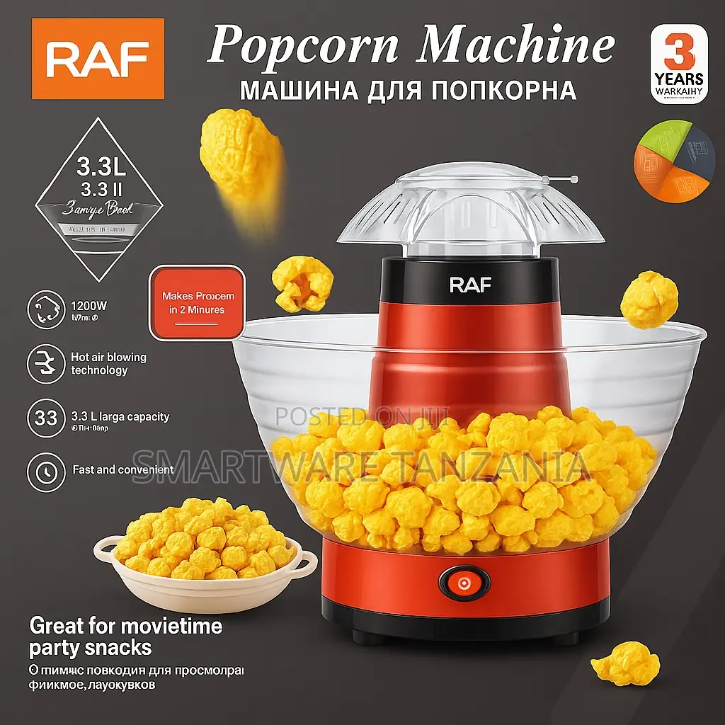 Raf Hot Air Popcorn Machine 1200w 3.3l Ready In 2 Minutes