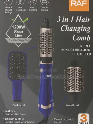 Raf 3 In 1 Hair Dryer Brush 1200w Ceramic Barrel Styler