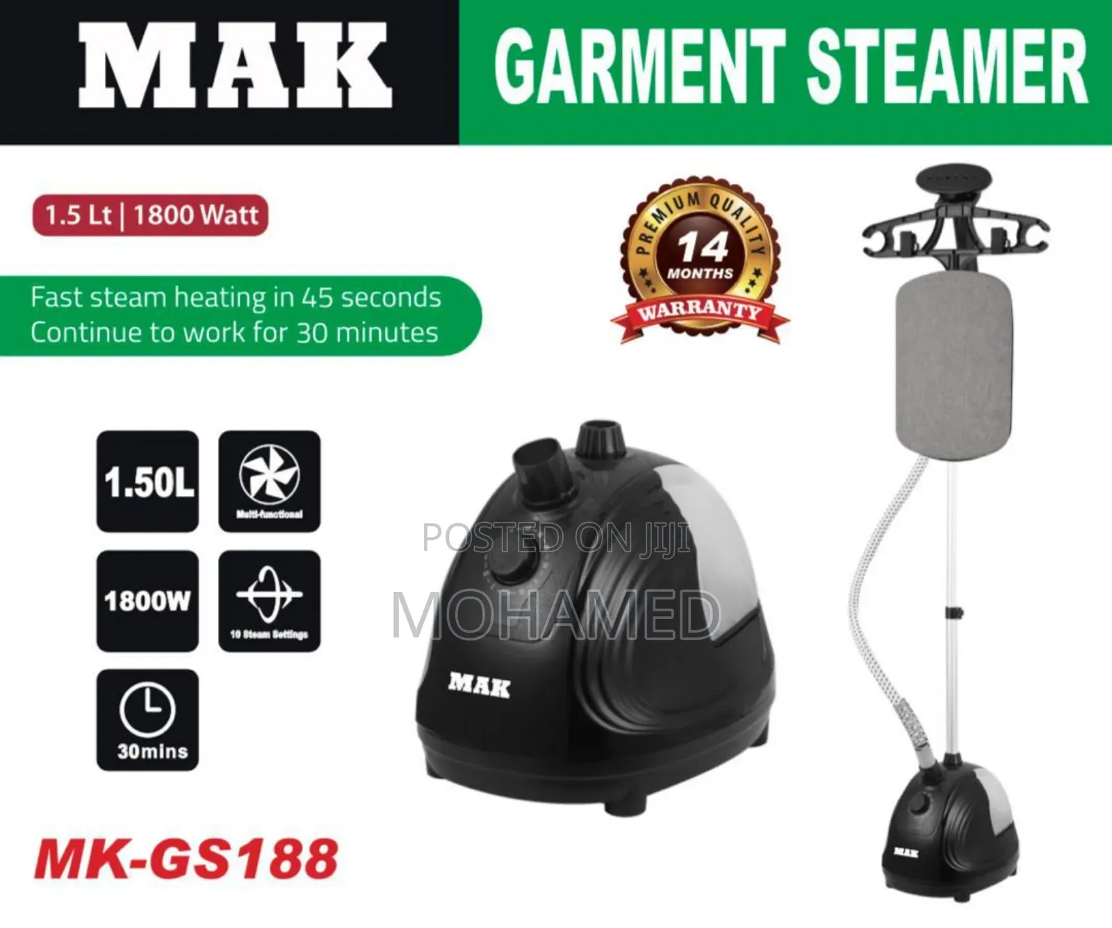 Mak Garment Steamer 1.5l 1800w!