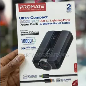 Promate 30w Pd 10000mah Ultra-Compact Power Bank Usb-C Lightning