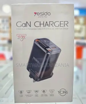 Yesido Yc146 Gan Charger 67w Pd 3 Ports Built-in Cable Display
