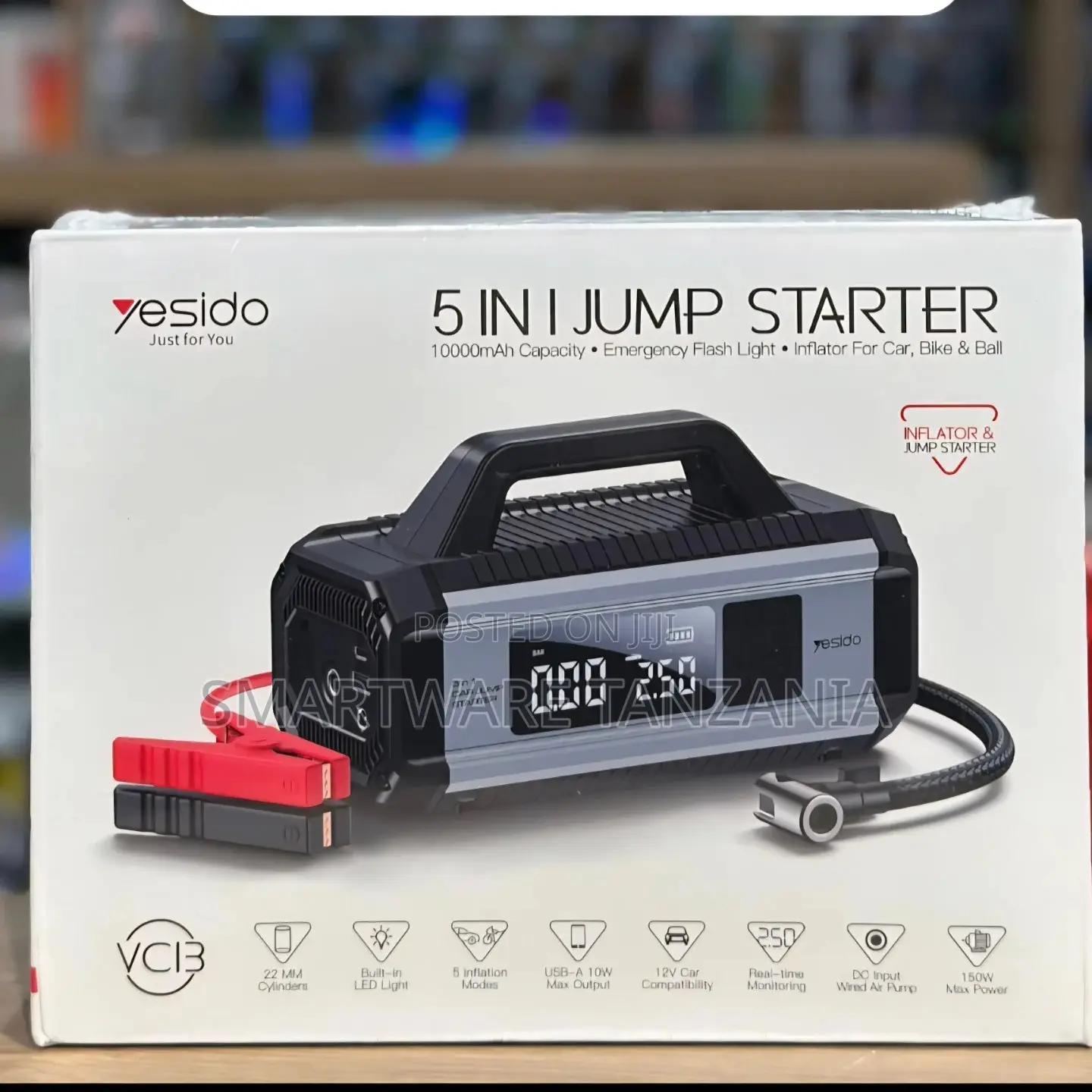 Yesido Vc13 5 In 1 Jump Starter 10000mah Inflator Led 150w
