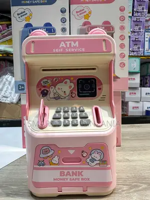 Kids Pink Atm Money Safe Box With Face Id and Password Lock