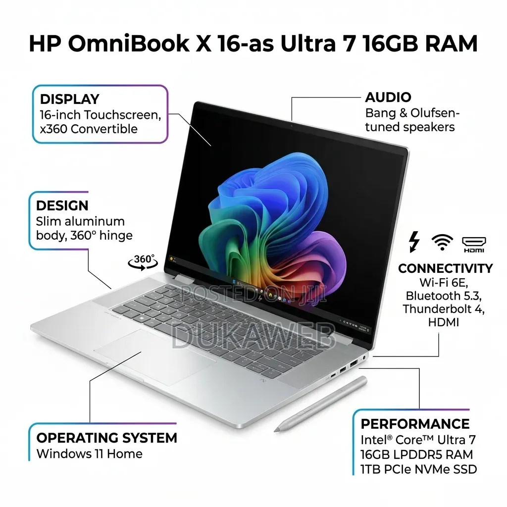 Hp Omnibook X 16-as – Ultra 7 – 16gb Ram – 1tb SSD – 16′′ Touchscreen