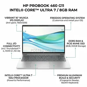 Hp Probook 460 G11 – Ultra 7 155u – 8gb Ram – 512gb SSD – 16′′