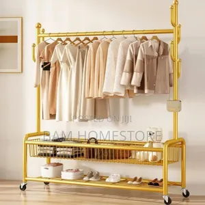 Gold Metal Garment Rack With Shoe Shelves /