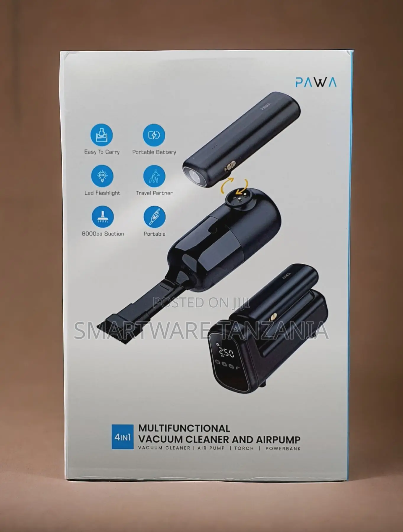 Pawa 4-in-1 Portable Vacuum Cleaner Air Pump Torch Powerbank