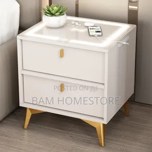 Luxury Marble-Top Bedside Table – Elegant White Gold Finish