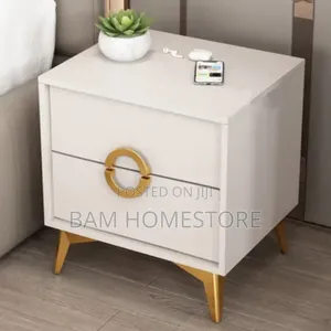 Luxury Marble-Top Bedside Table – Elegant White Gold Finish