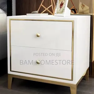 Luxury Marble-Top Bedside Table – Elegant White Gold Finish