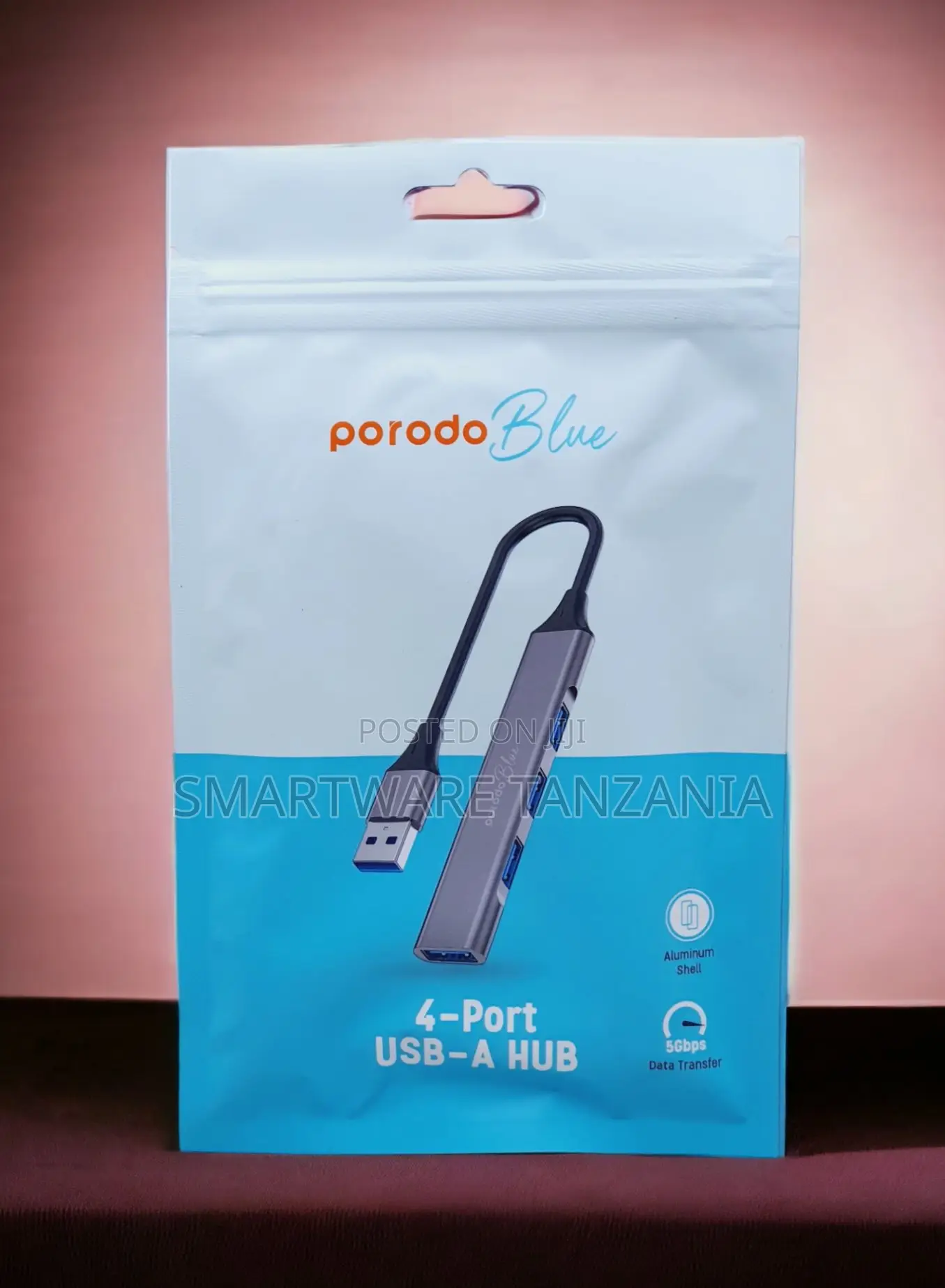Porodo Blue 4-Port Usb-a Hub 5gbps Slim Aluminum Shell