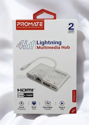 Promate 4in1 Lightning Multimedia Hub Hdmi Rj45 Usb Charge