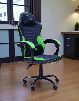 Racing Gaming Chair High Back Black Green Neck Lumbar Support