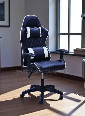 Ergonomic Gaming Chair Navy Blue White Pu Leather Recliner