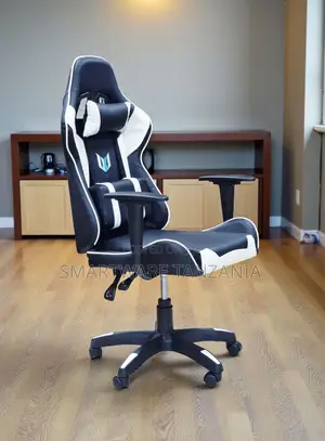 High Back Gaming Chair Black White Pu Leather Recliner Seat