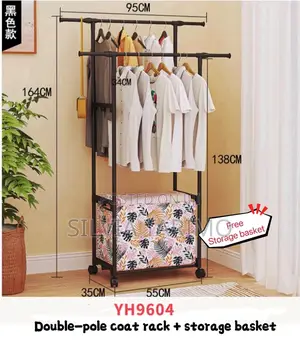 Double Pole Coat Rack $Storage Bucket