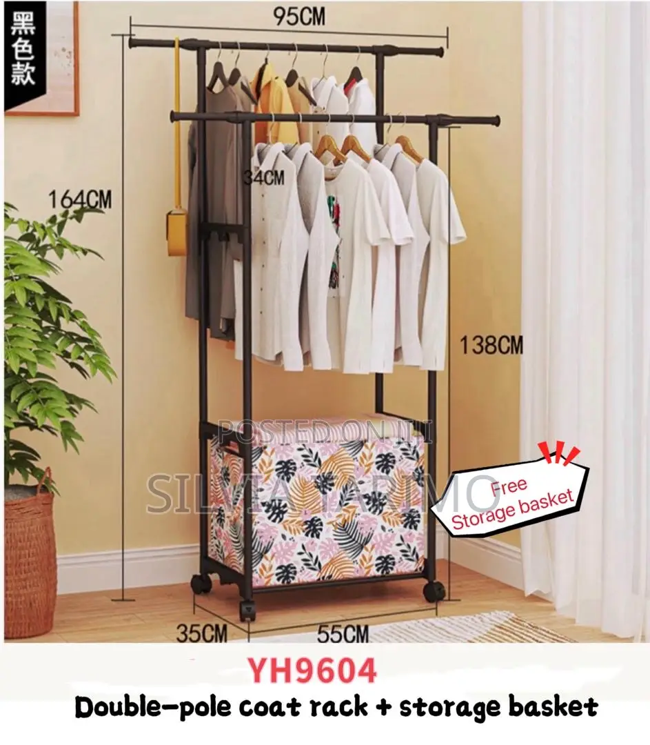 Double Pole Coat Rack $Storage Bucket