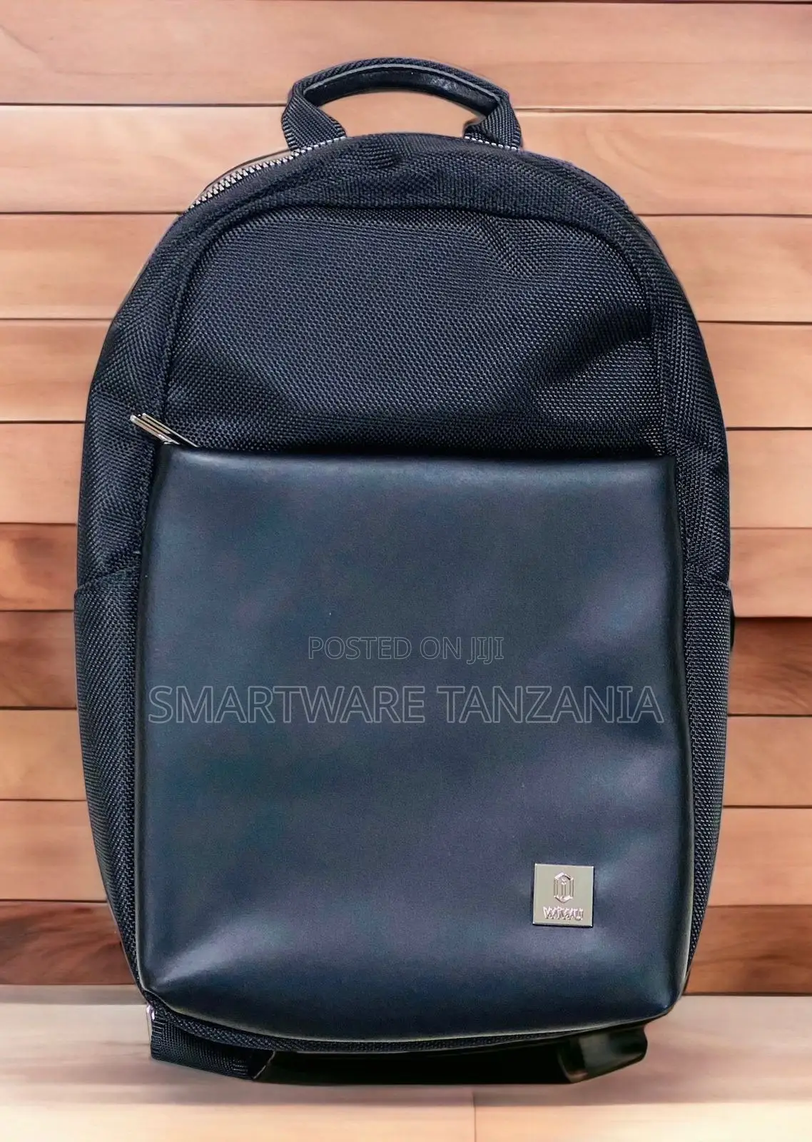 Wiwu Navy Blue Laptop Backpack Pu Leather Casual Travel Bag