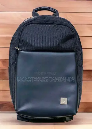 Wiwu Navy Blue Laptop Backpack Pu Leather Casual Travel Bag