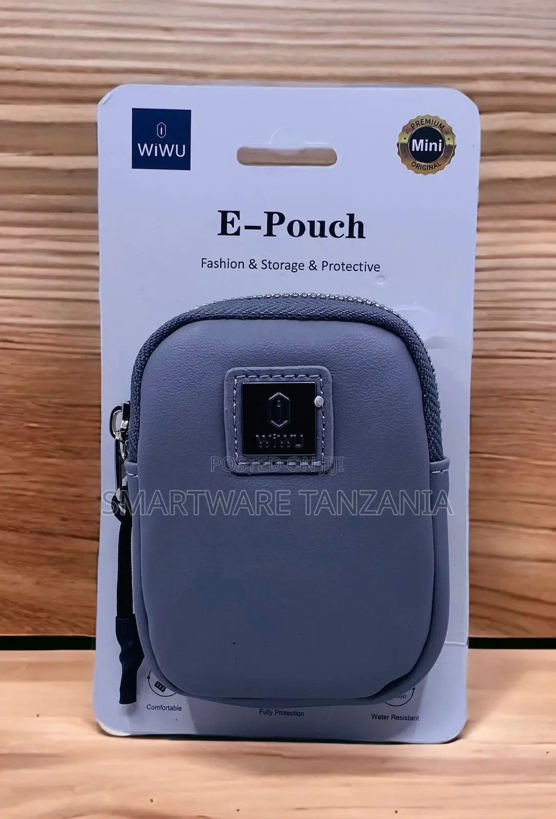 Wiwu E-pouch Mini Blue Leather Zipper Pouch Water Resistant