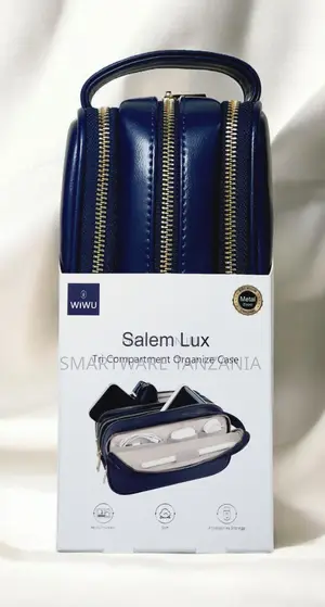 Wiwu Salem Lux Tri Compartment Blue Leather Organizer Pouch