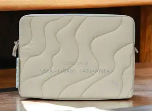 Quilted Laptop Sleeve Beige Wave Pattern 13 14 Inch Padded Bag